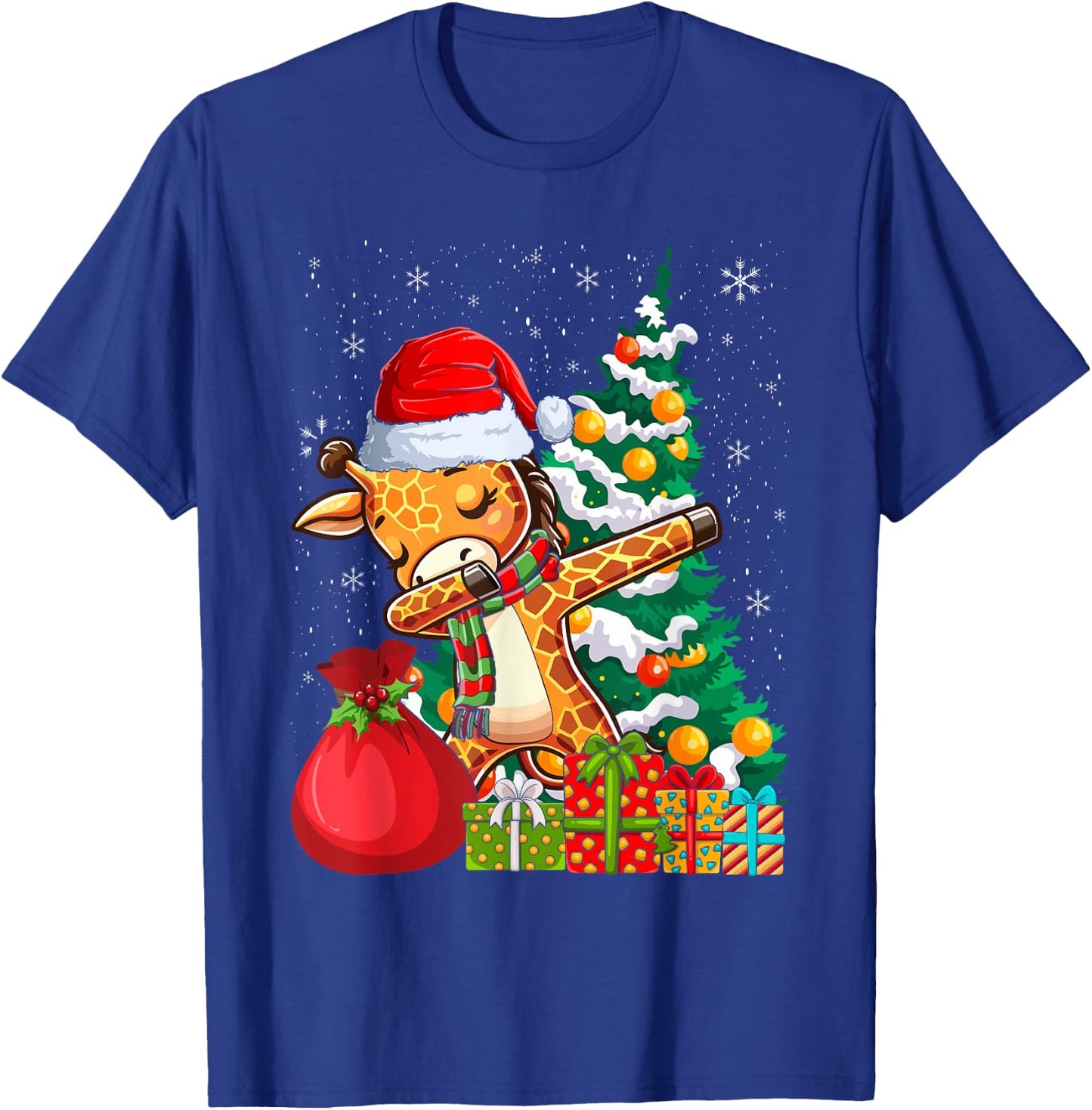 Dabbing Giraffe Santa Christmas Kids Boys Girls T-Shirt - T-Shirt | Royal