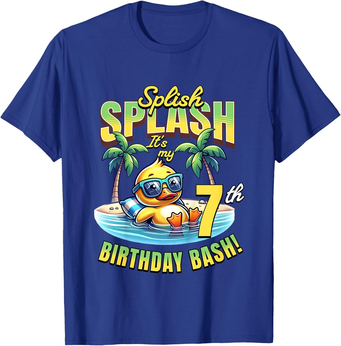 Kids Splish Splash 7th Birthday Bash Duck Beach Pool Party Kids T-Shirt - T-Shirt | Royal