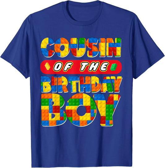 Cousin Birthday Boy Building Bricks Family Party Decor T-Shirt - T-Shirt | Royal