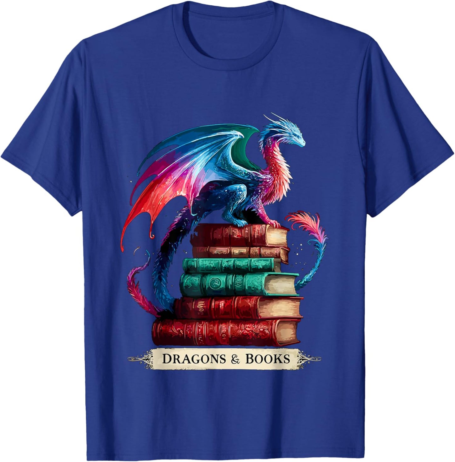 Dragons and Books Dragonworm Book lover Reading T-Shirt - T-Shirt | Royal