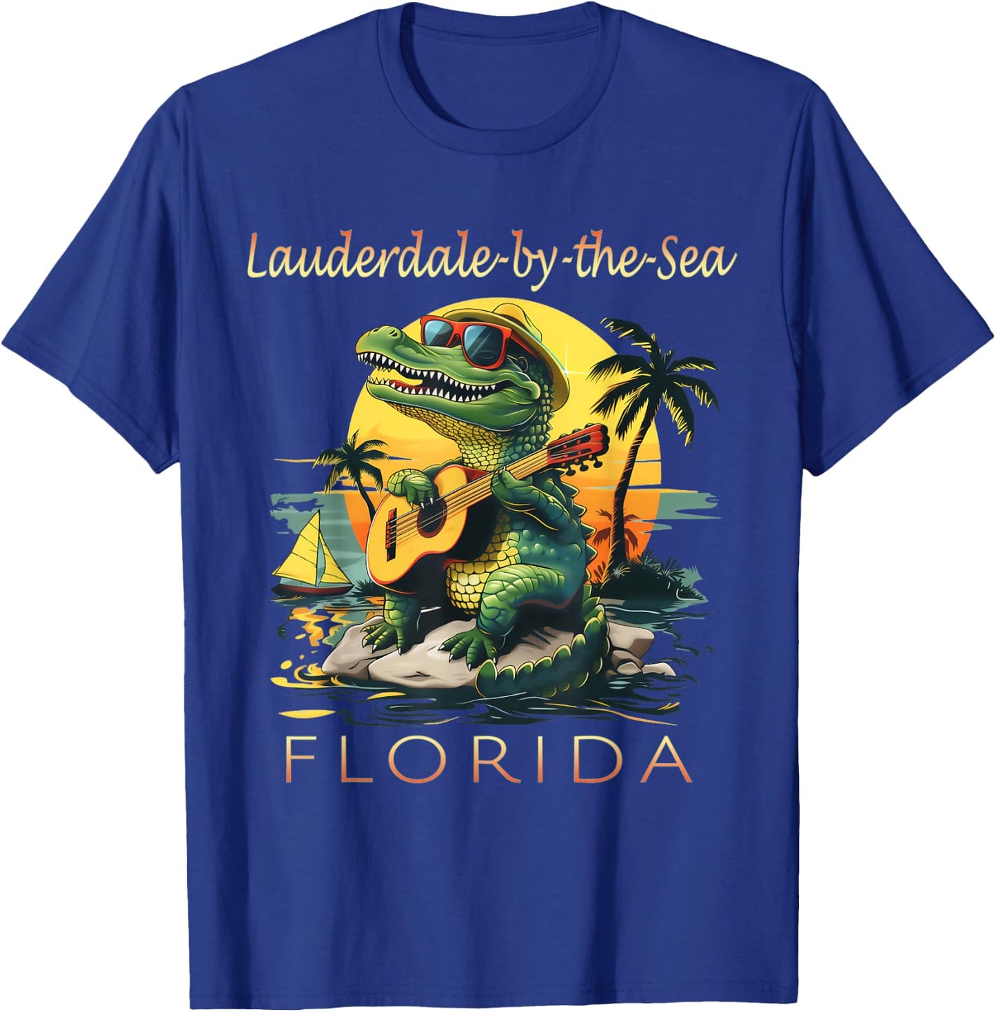 Lauderdale-by-the-Sea Florida Vacation Cute Alligator Sunset T-Shirt - T-Shirt | Royal