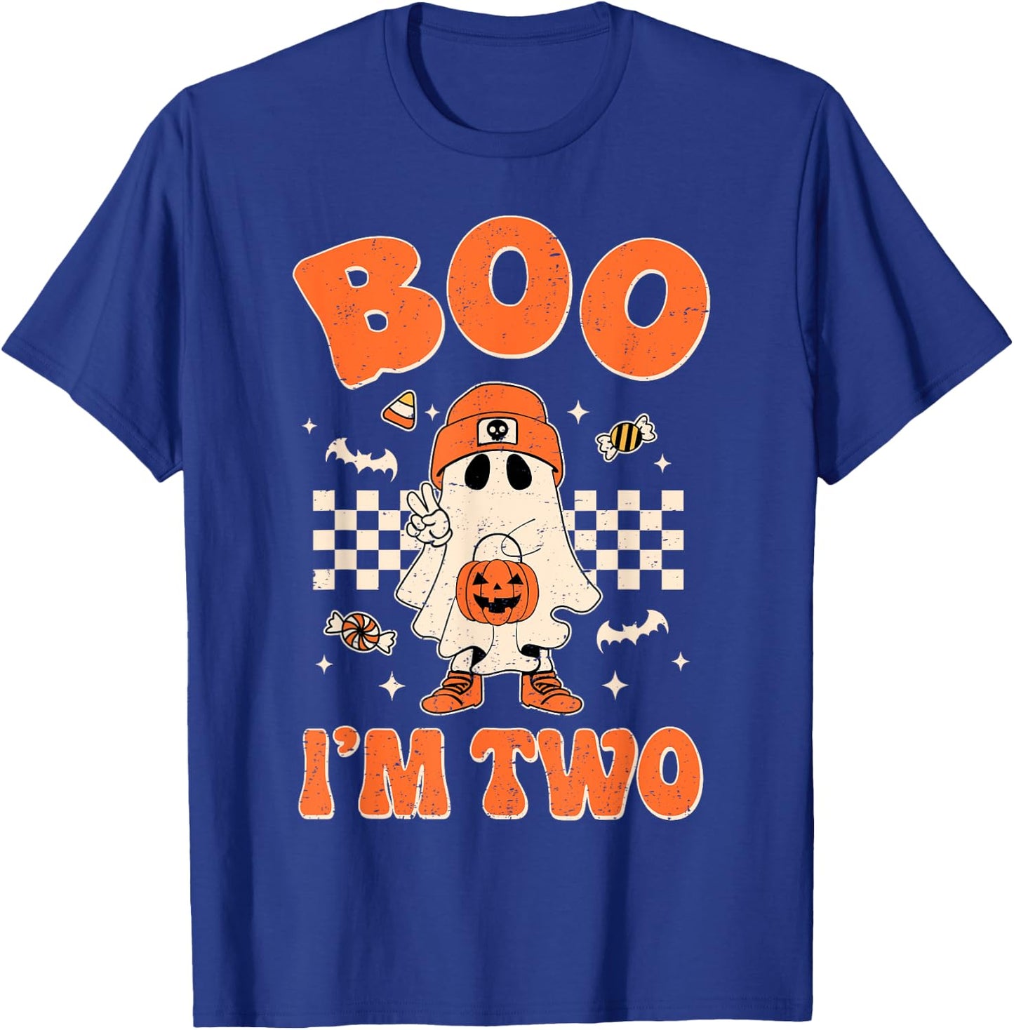 Boo I'm Two Years Old Birthday Kid Boy Retro Ghost Halloween T-Shirt - T-Shirt | Royal