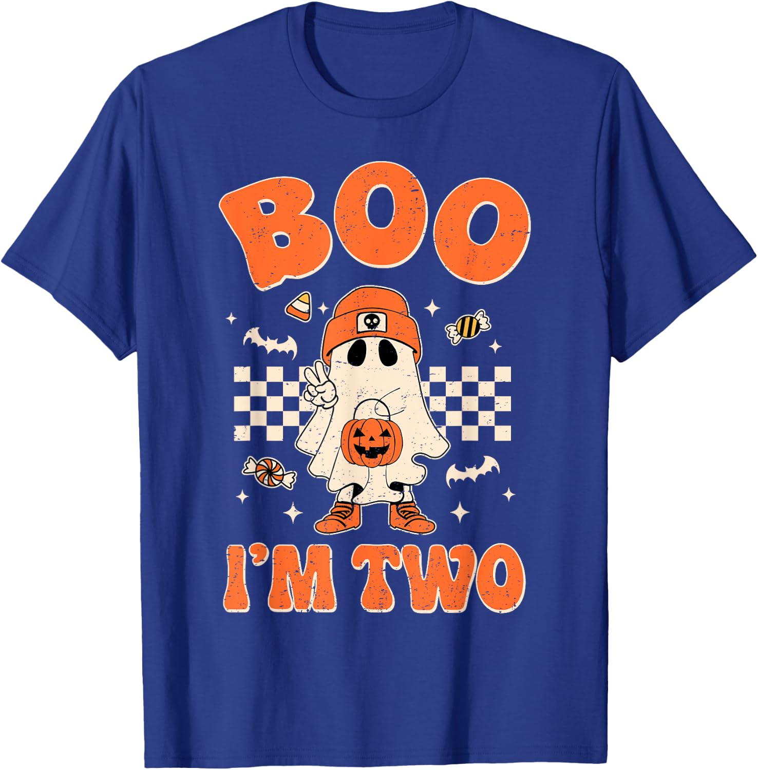 Boo I'm Two Years Old Birthday Kid Boy Retro Ghost Halloween T-Shirt - T-Shirt | Royal