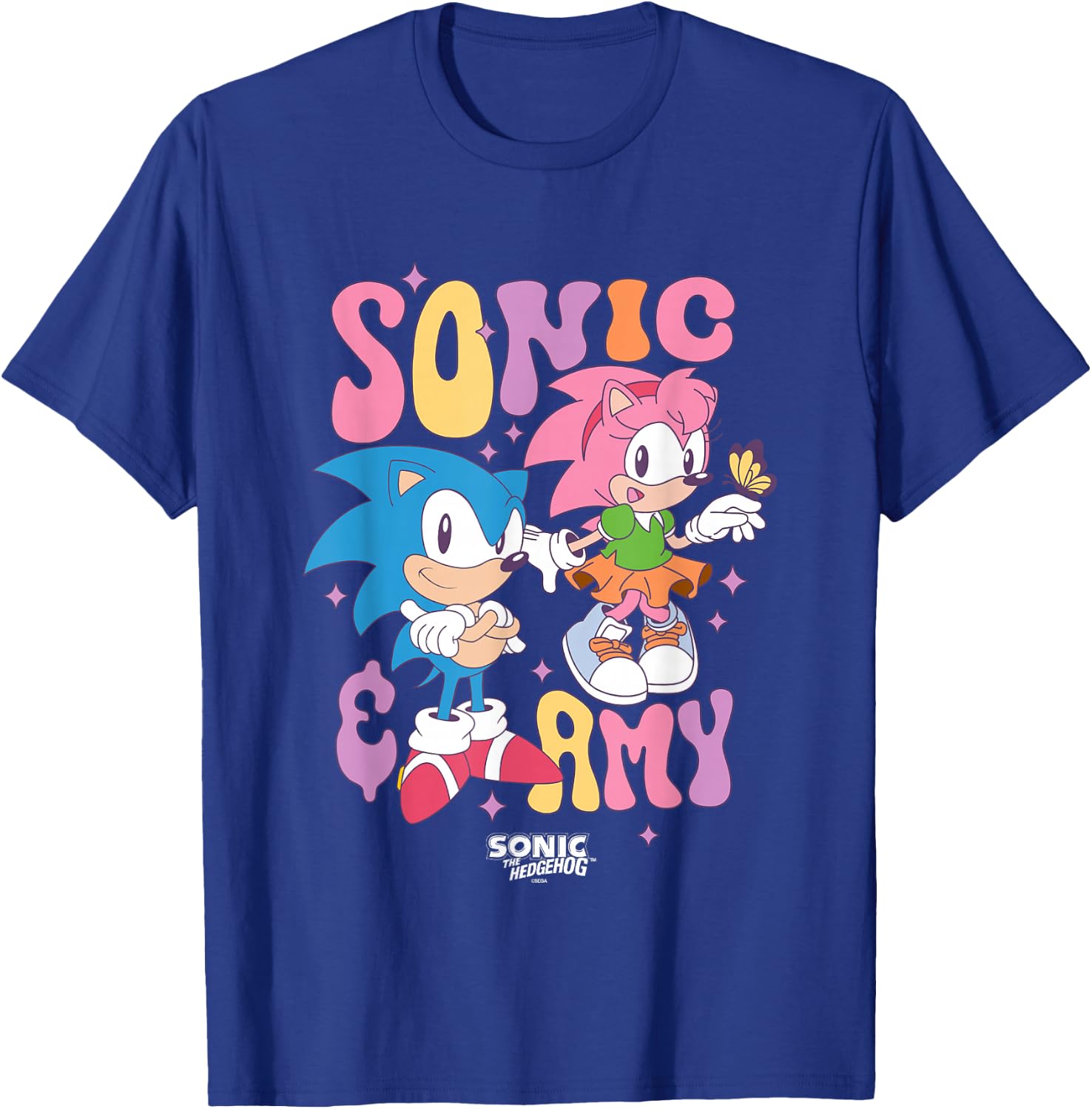 Sonic The Hedgehog Sonic & Amy Cute Vintage Shot T-Shirt - T-Shirt | Royal