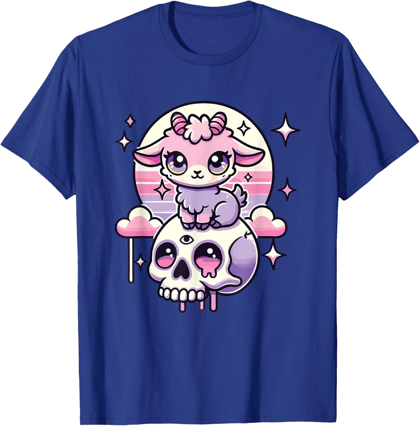 Kawaii Pastel Goth Cute Creepy Goat Bat Skeleton T-Shirt - T-Shirt | Royal