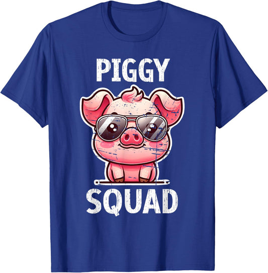 Funny Pig Wearing Sunglasses Piggy Squad Farm Farmer T-Shirt - T-Shirt | Royal