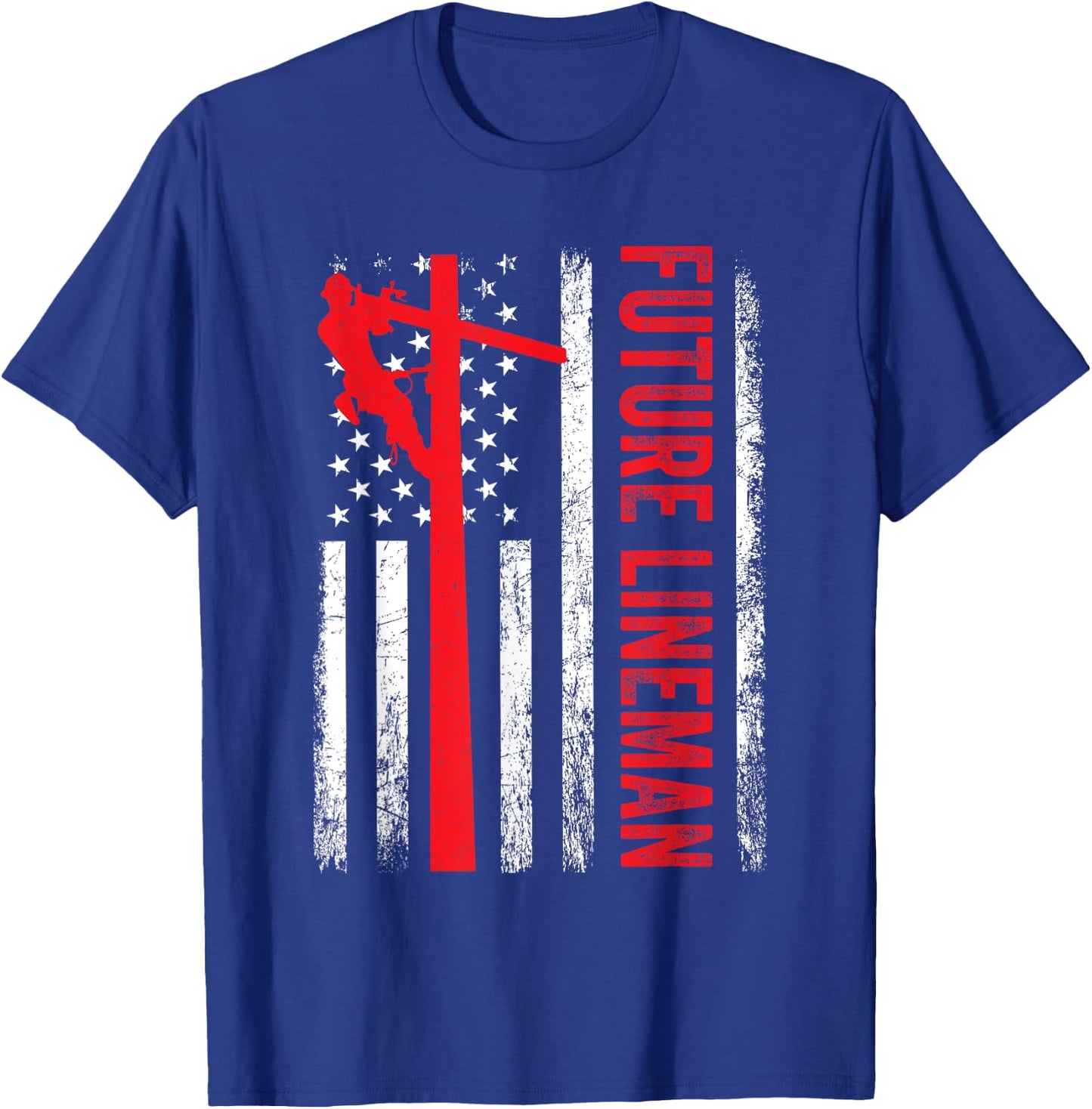 Vintage Future Lineman Electric Cable American Flag T-Shirt - T-Shirt | Royal