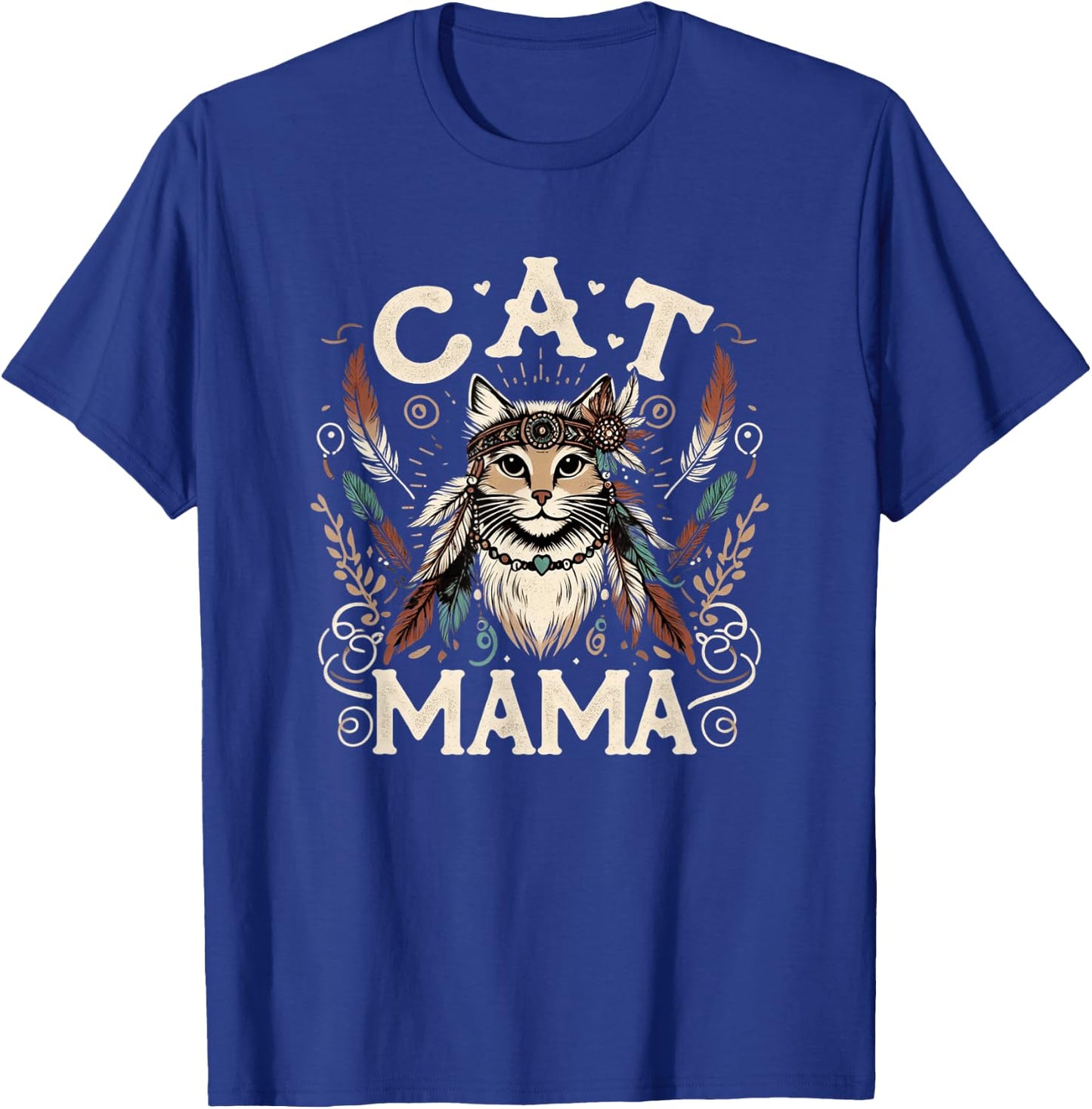 Cat Mama Cute Boho Cat Mother's Day Hippie Cat Mom T-Shirt - T-Shirt | Royal