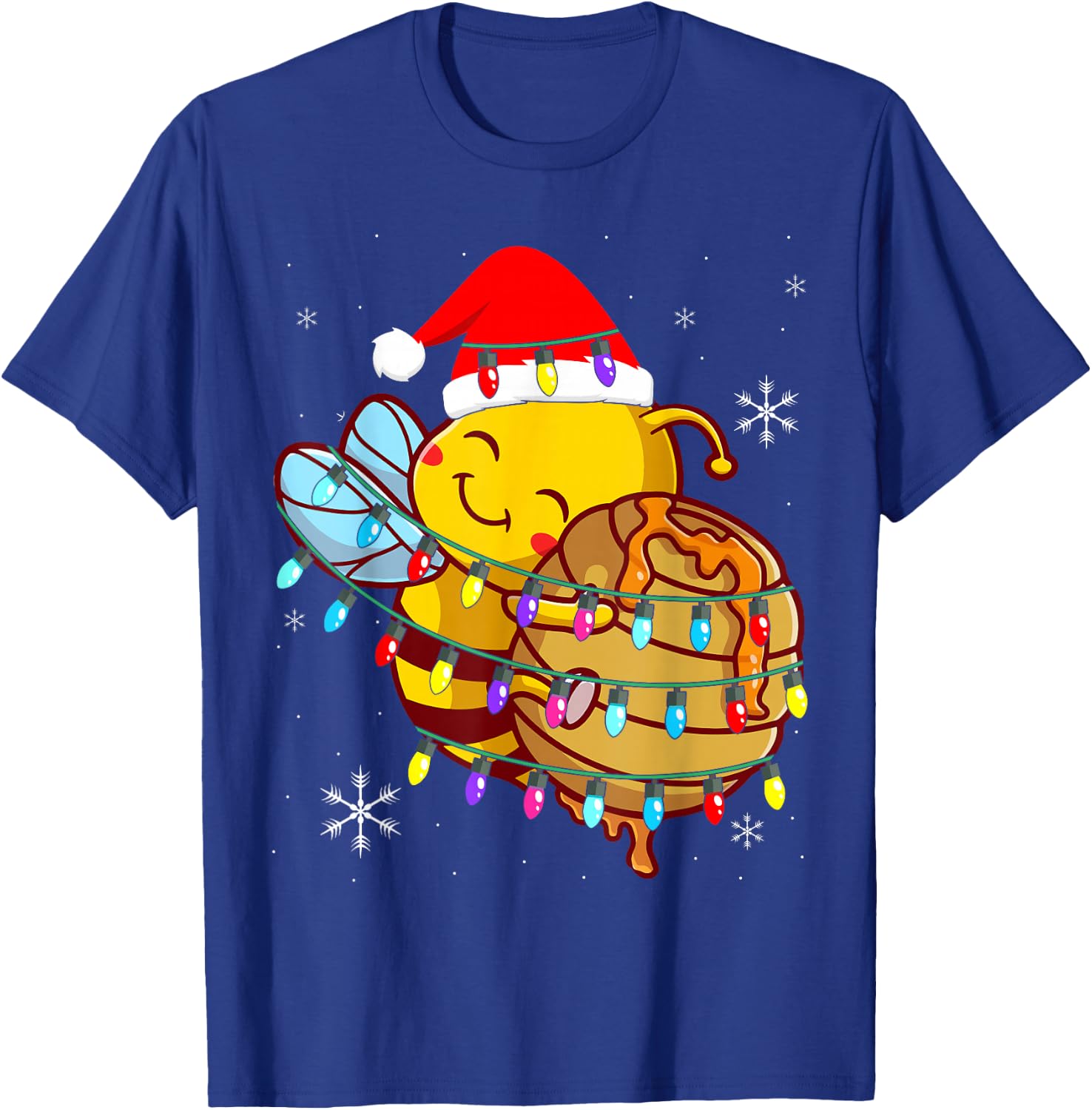 Christmas Honey Bee String Lights For Beekeeper & Bee Lover T-Shirt - T-Shirt | Royal