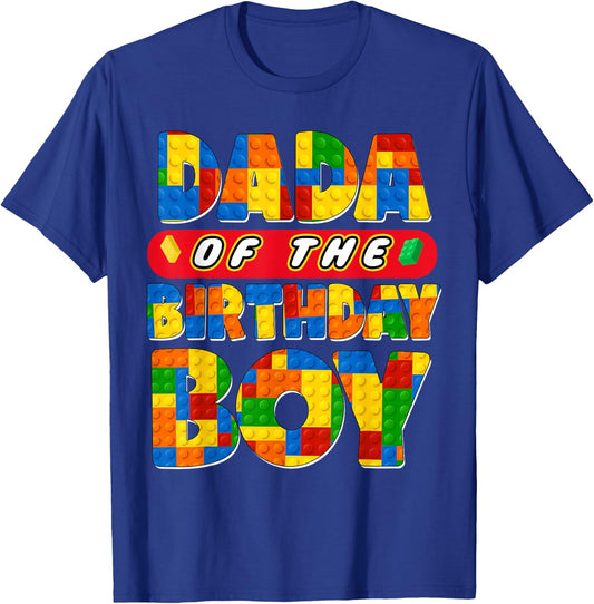 Dad And Mom Dada Birthday Boy Building Bricks Family Party T-Shirt - T-Shirt | Royal