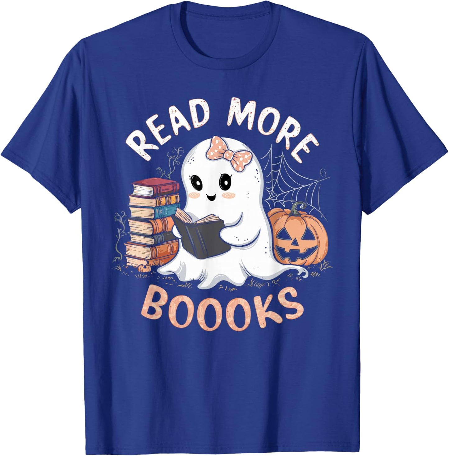 Cute Books Ghost Read More Booooks Funny Teacher Halloween T-Shirt - T-Shirt | Royal