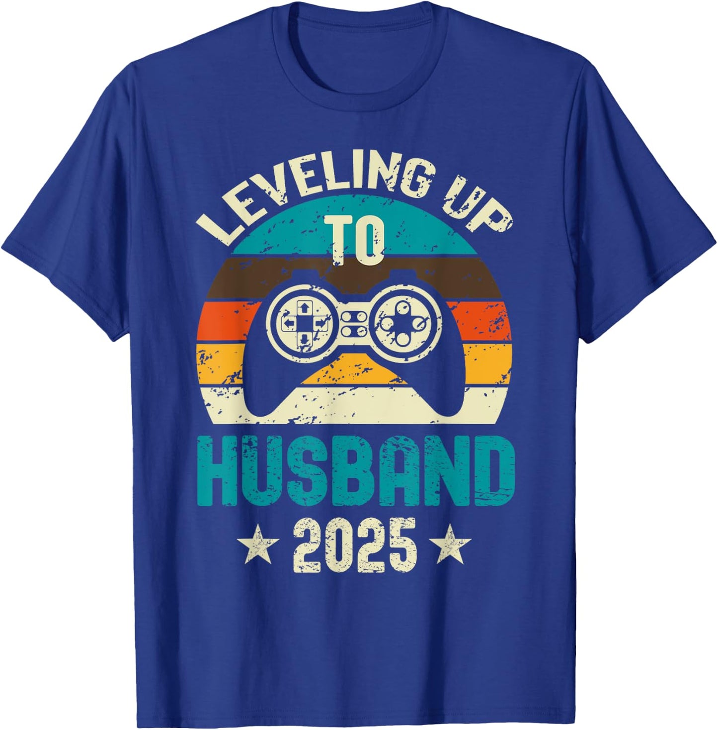 Leveling Up To Husband 2025 Future Groom Bachelor Party T-Shirt - T-Shirt | Royal