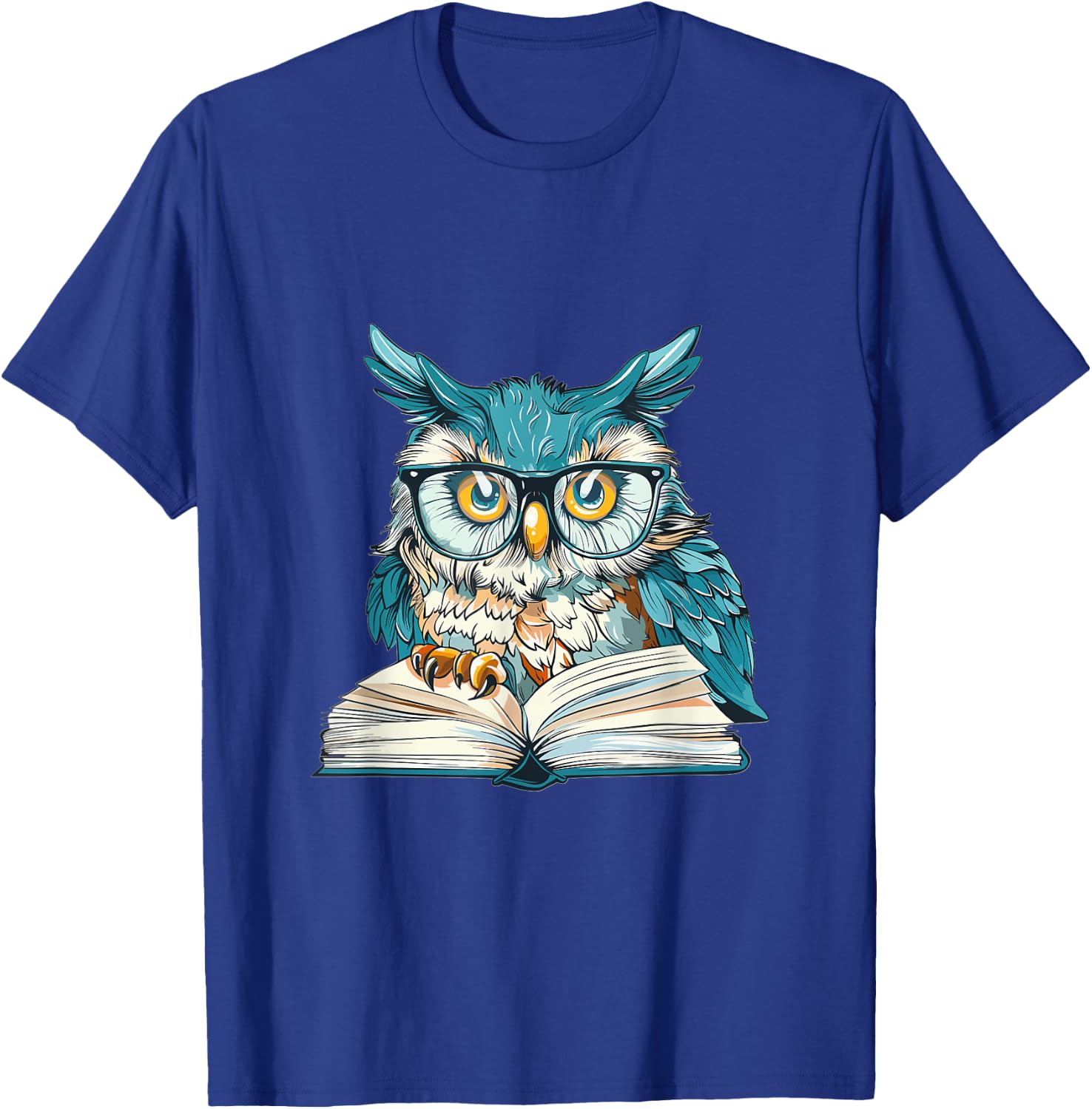Owl with Books Lover Graphic T-Shirt - T-Shirt | Royal