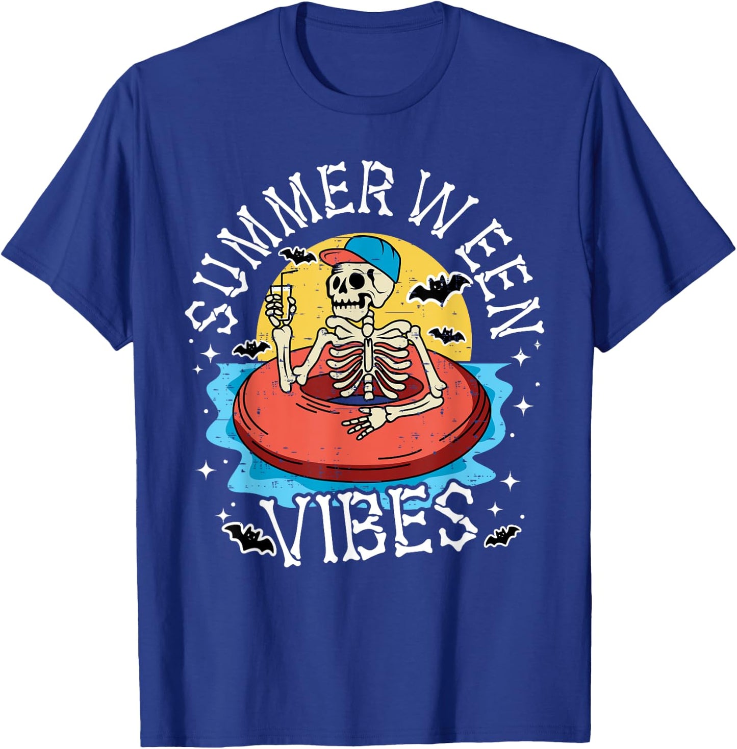Summerween Vibes Skeleton Float Summer Halloween Men Women Kids T-Shirt - T-Shirt | Royal
