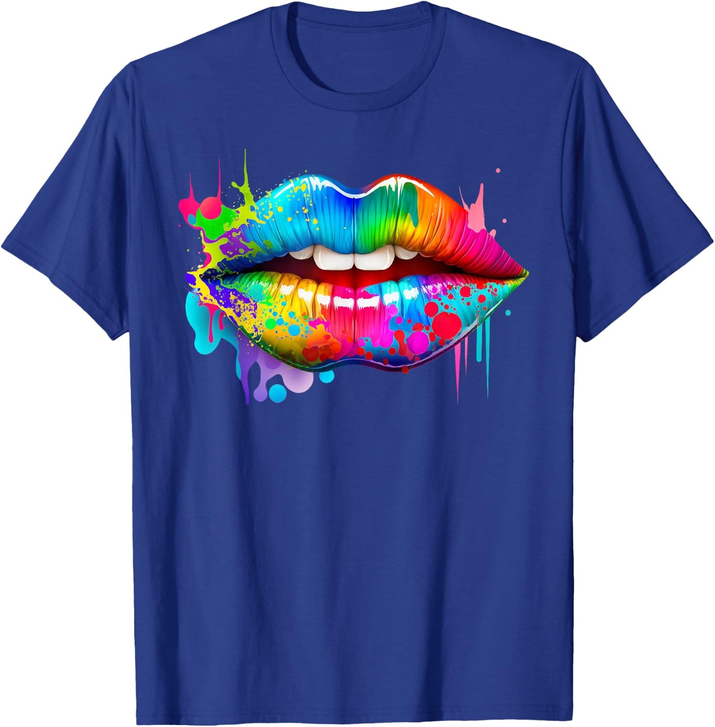Colorful Lips Trendy Kiss Mouth Women Bright Mouth Dripping T-Shirt - T-Shirt | Royal