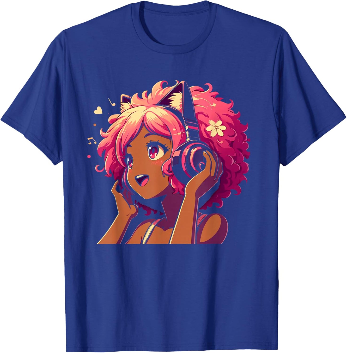 Anime and Music Black Girl Anime Merch Afro African American T-Shirt - T-Shirt | Royal