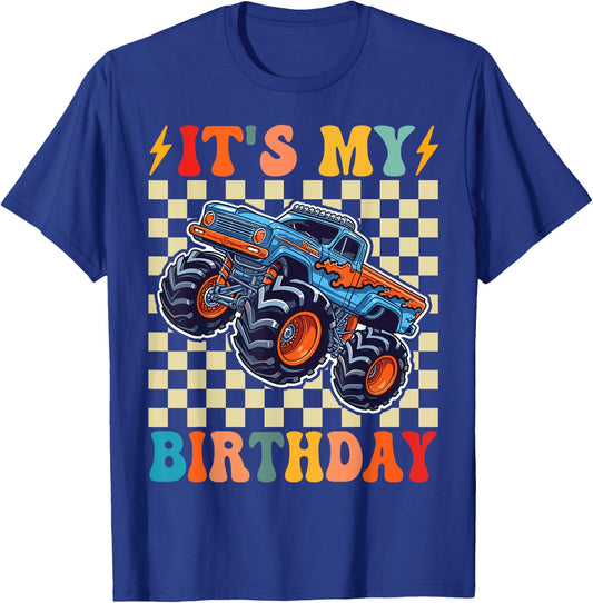 It's My Birthday Boys Monster Truck Bday Party Kids Boy T-Shirt - T-Shirt | Royal