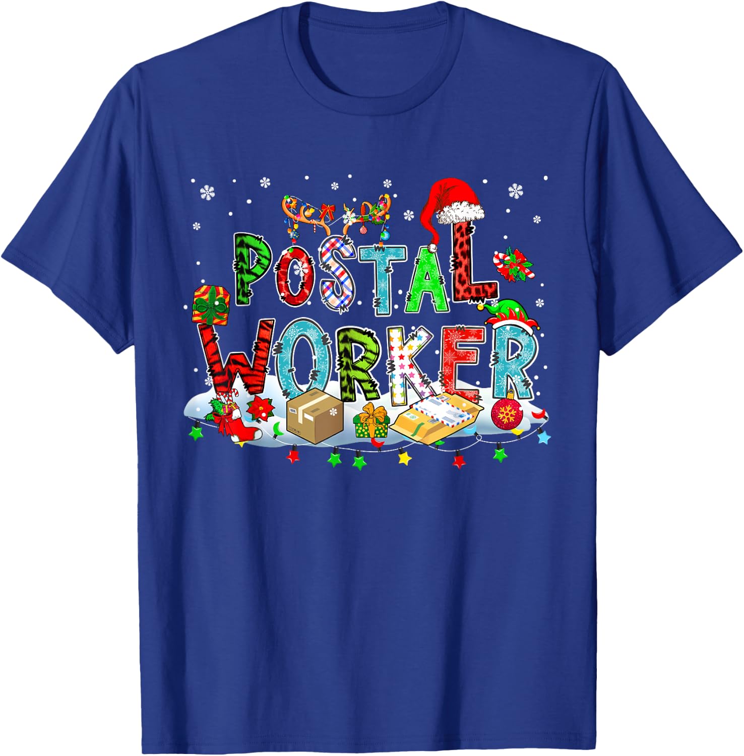 Postal Worker Xmas Leopard Plaid Santa Reindeer Elf Lover T-Shirt - T-Shirt | Royal