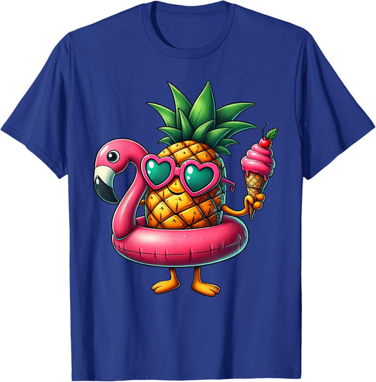 Funny Pineapple Swimming Float Ice Cream Sunglasses Beach Women Girls Kids T-Shirt - T-Shirt | Royal