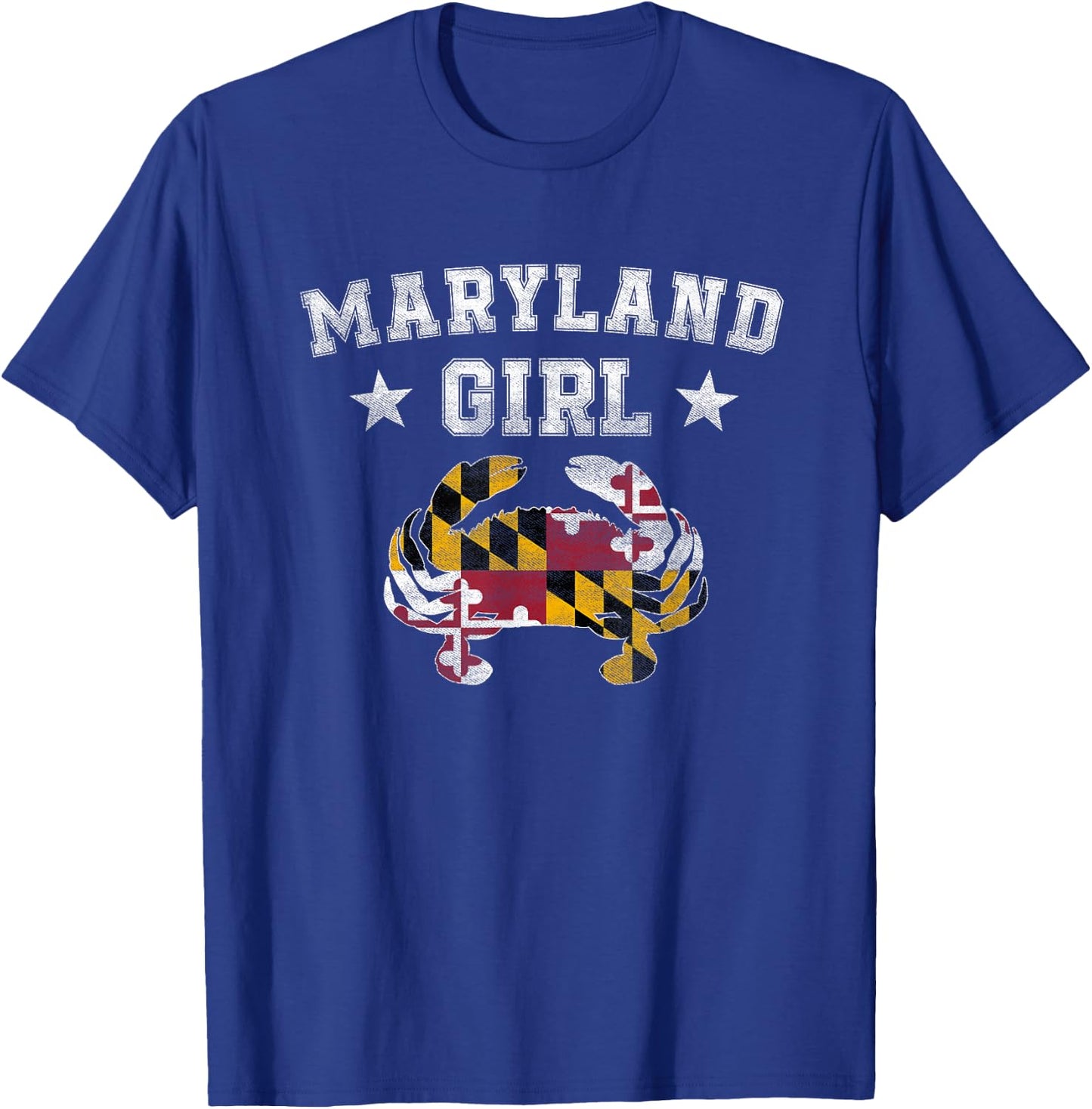 Maryland Girl Flag Blue Crab T Shirt - State Pride Retro T-Shirt - T-Shirt | Royal