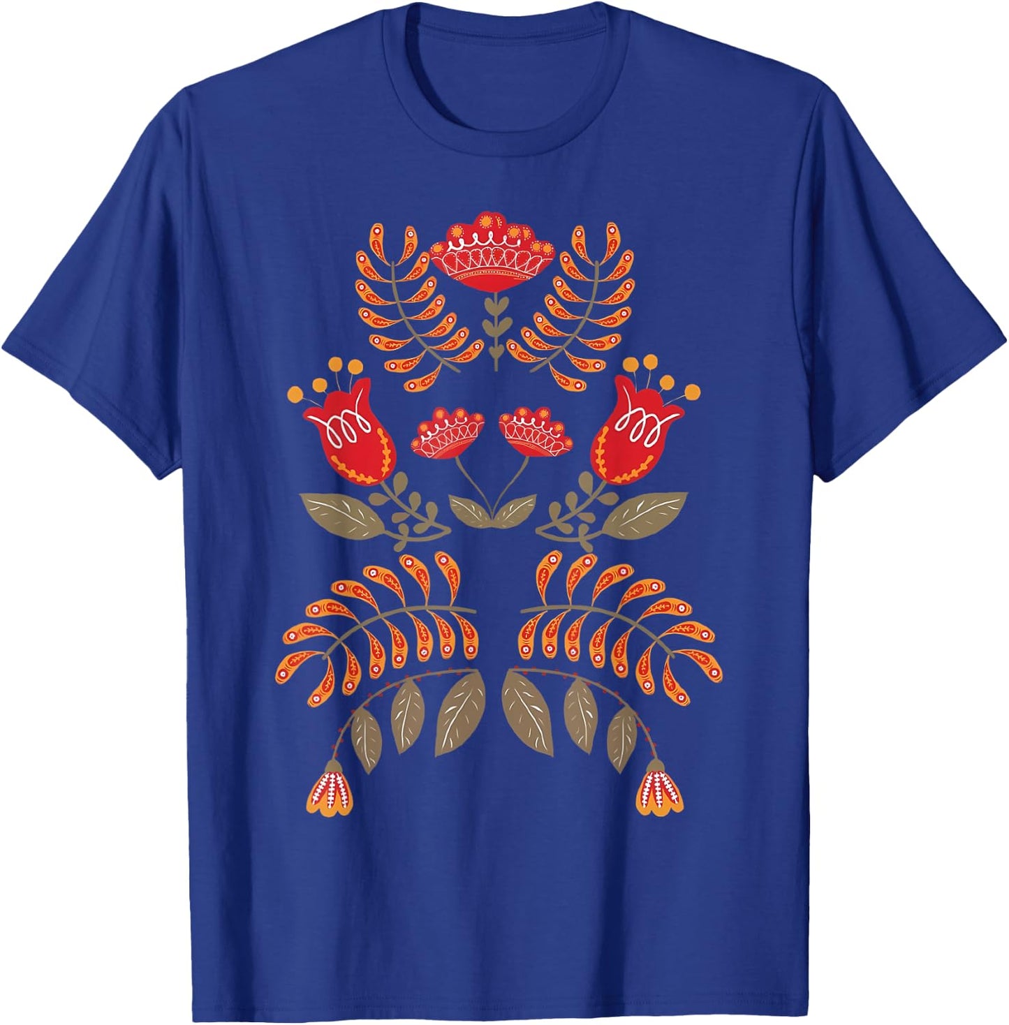 Vintage Flower Scandinavian Folk Art Botanical Mystical T-Shirt - T-Shirt | Royal