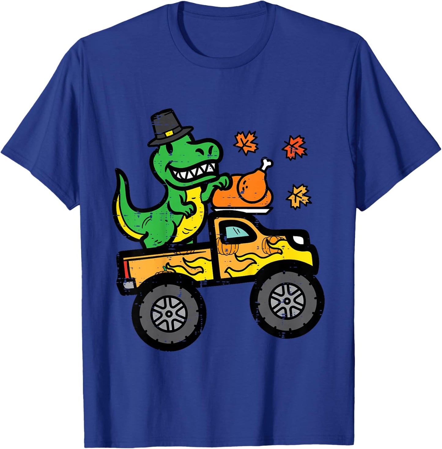 Kids Thanksgiving Dino Monster Truck Fall Trex Toddler Boys Kids T-Shirt - T-Shirt | Royal