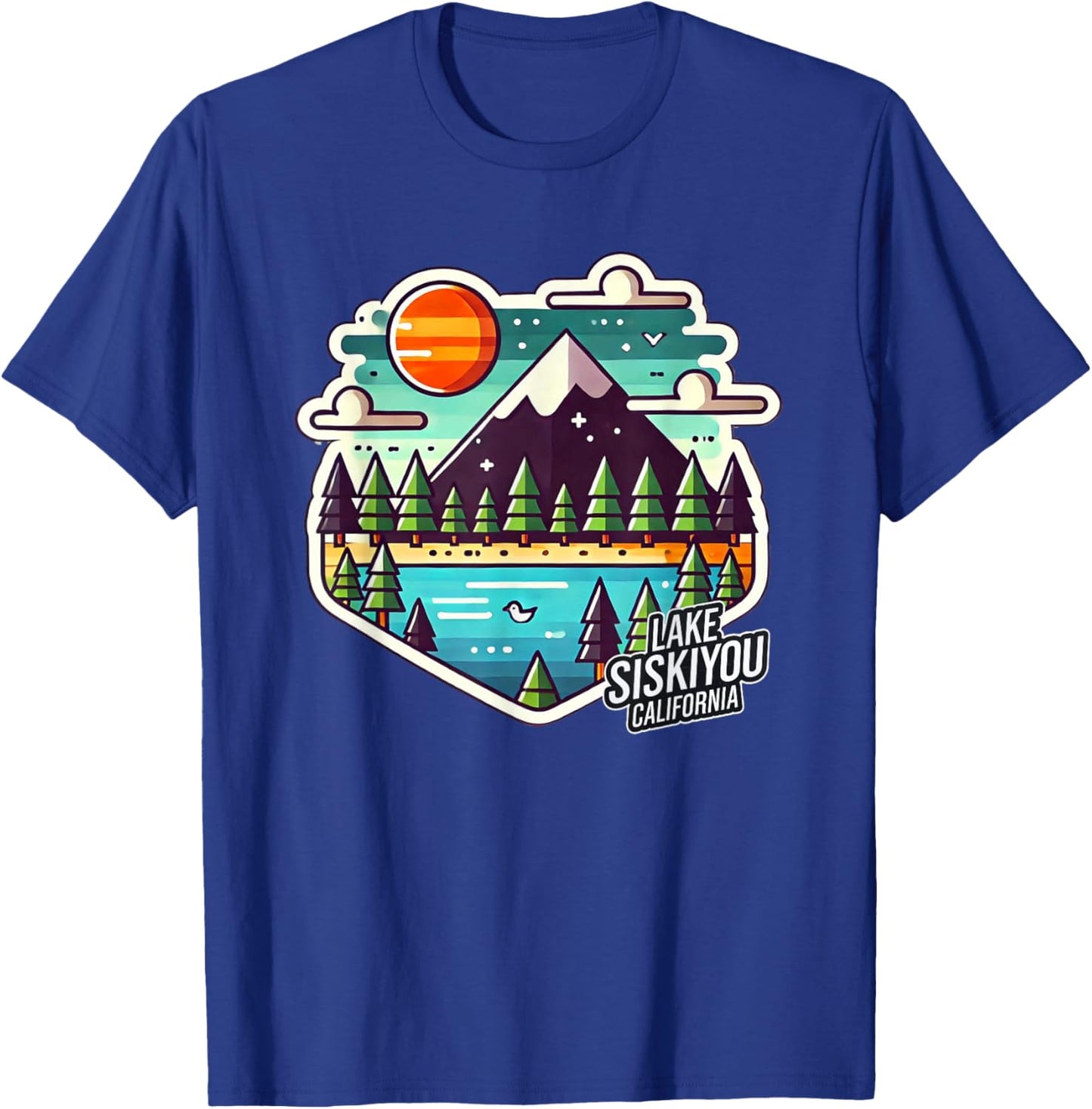 Lake Siskiyou Northern California Mt. Shasta Digital Pixel T-Shirt - T-Shirt | Royal
