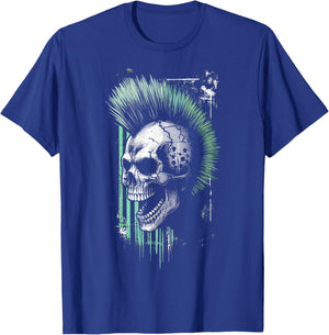 Vintage Graffiti Skull with Green Mohawk T-Shirt - T-Shirt | Royal