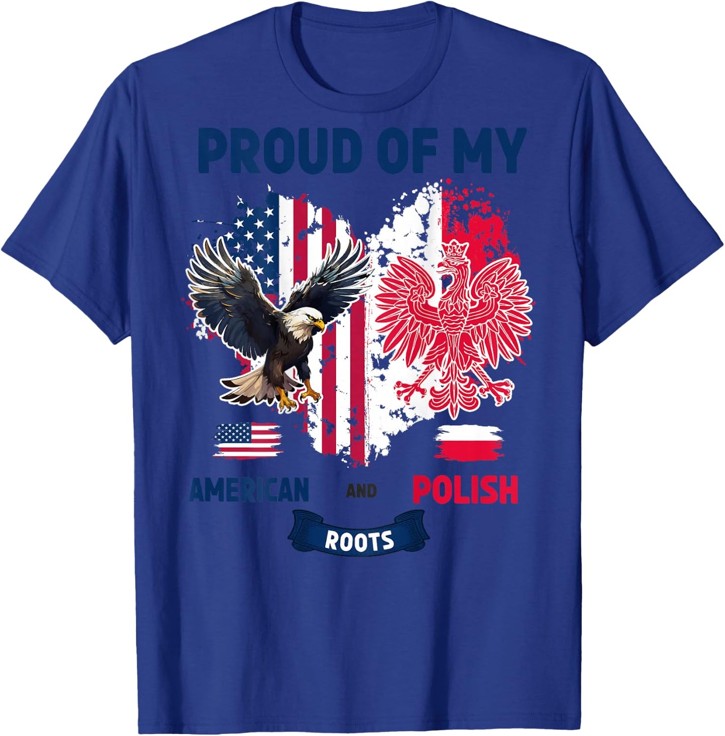 Polish American Flag Idea For Kids Poland Flag Heart T-Shirt - T-Shirt | Royal