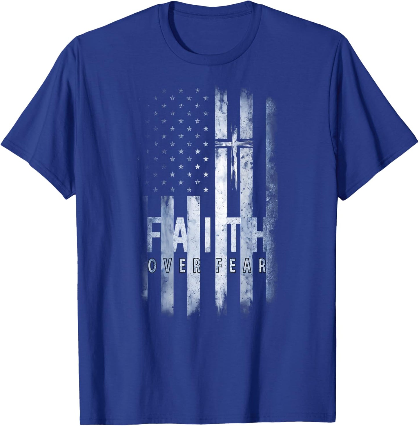 Your Country USA Dibble Dabble Designs On Back | Patriotic USA American Flag Faith Over Fear Prayer , Small T-Shirt - T-Shirt | Royal