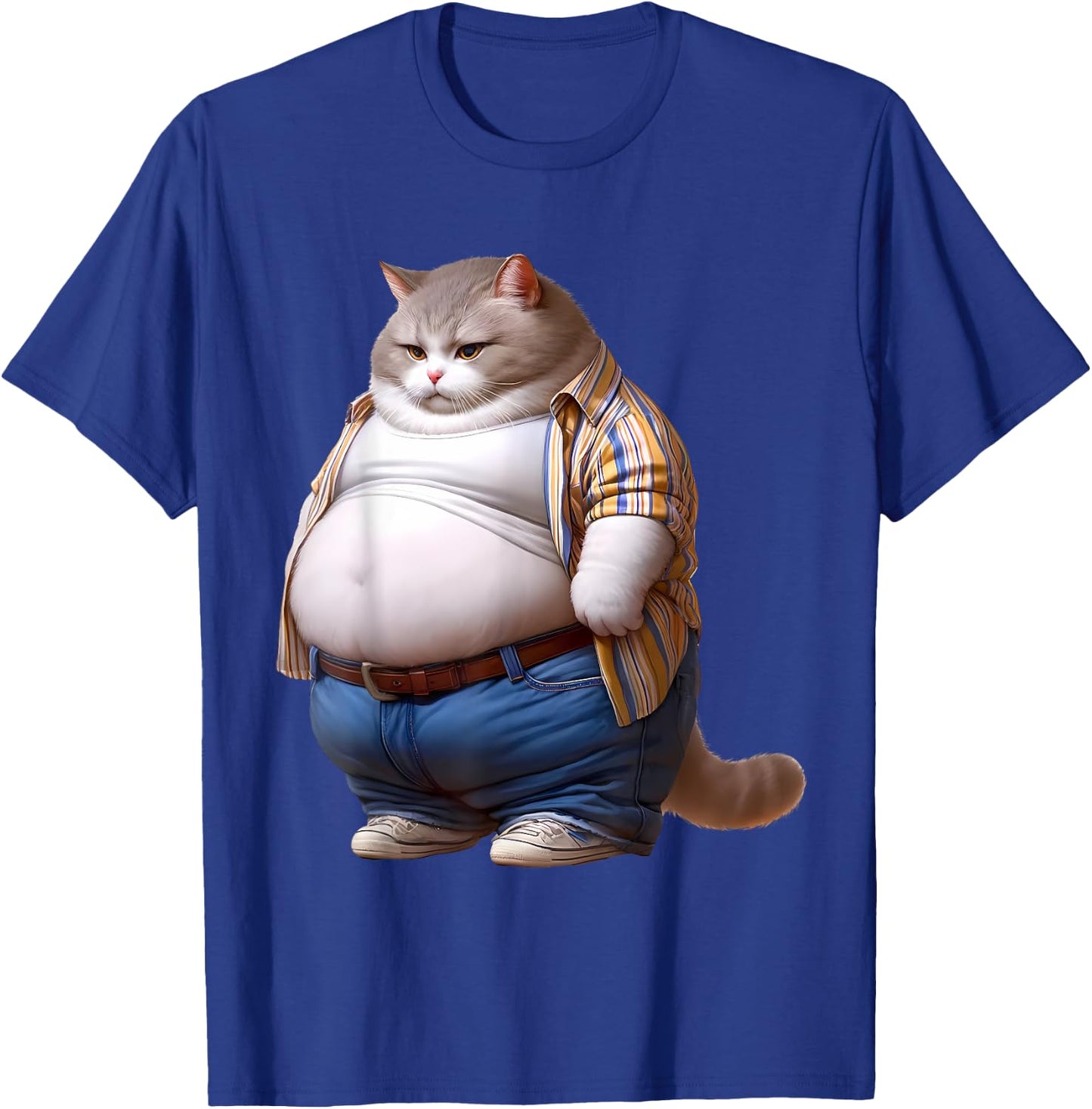 Funny Fat Cat Graphic Fat Kitten Design Chubby Cat Lover Men Women Kids T-Shirt - T-Shirt | Royal