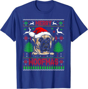 Merry Woofmas Christmas Santa Bull Mastiff Lover Sweater T-Shirt - T-Shirt | Royal