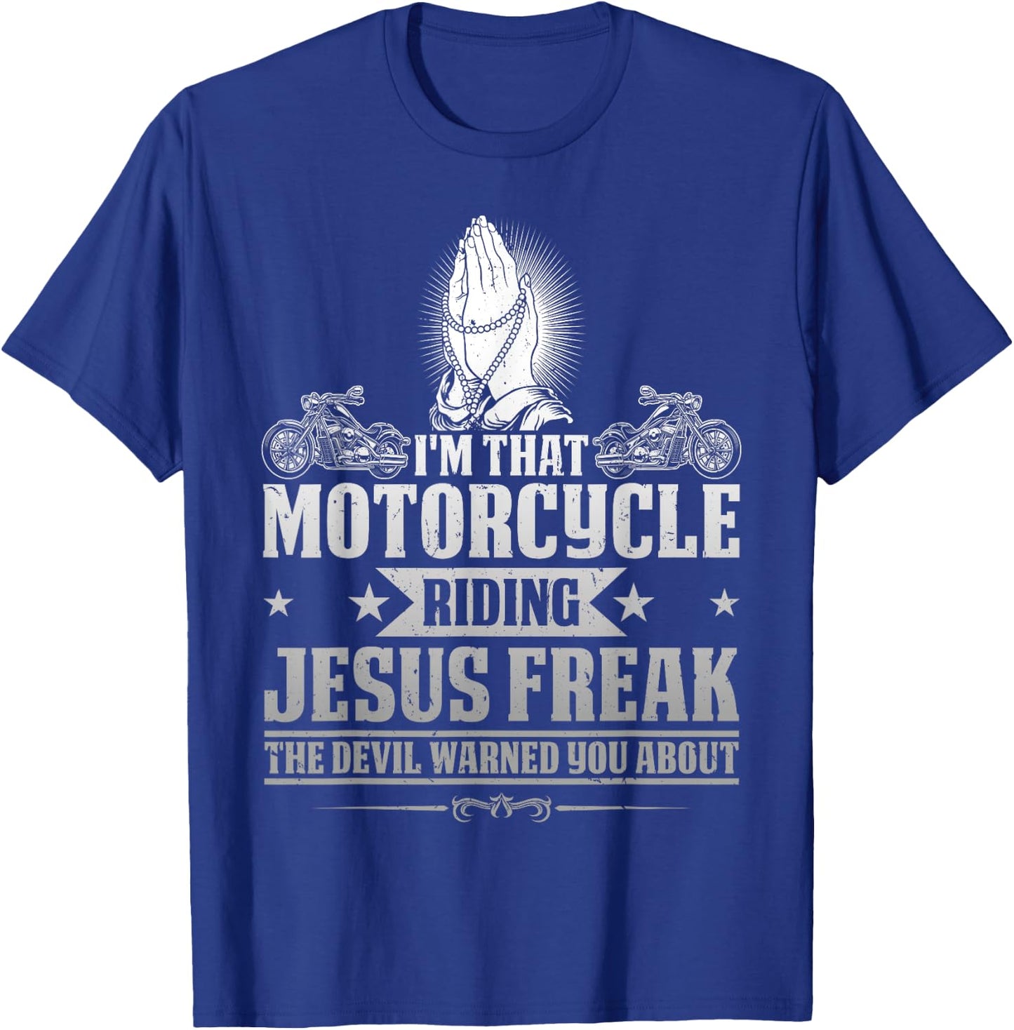Retro Vintage Chopper Rider JD0 Christian Biker I'm That Motorcycle Riding Jesus Freak Faith T-Shirt - T-Shirt | Royal