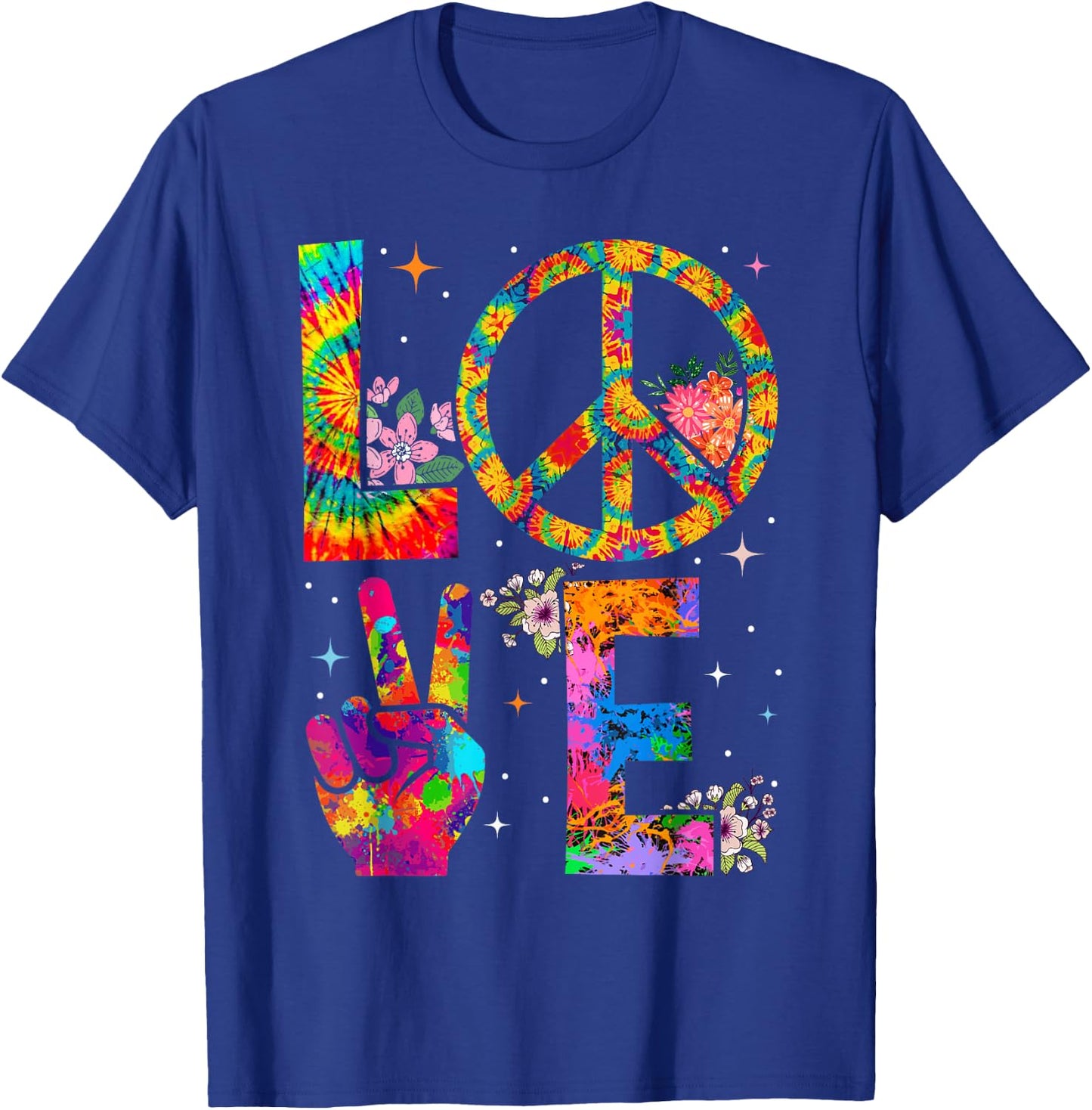 Peace Sign Love 60s 70s Tie Dye Hippie Costume T-Shirt - T-Shirt | Royal