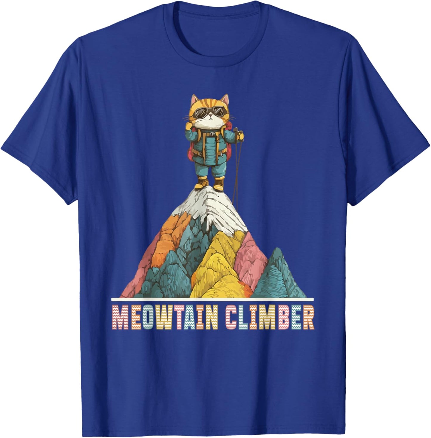 Meowtain Climber Cat on Mountain Top T-Shirt - T-Shirt | Royal