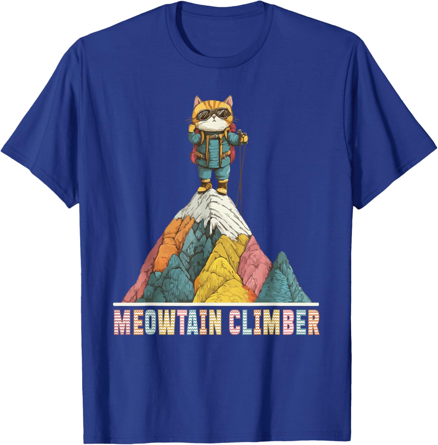 Meowtain Climber Cat on Mountain Top T-Shirt - T-Shirt | Royal