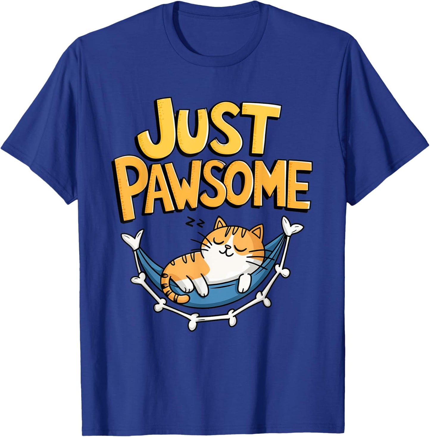 Cartoon Cat Lounging in Hammock Pawsome T-Shirt - T-Shirt | Royal