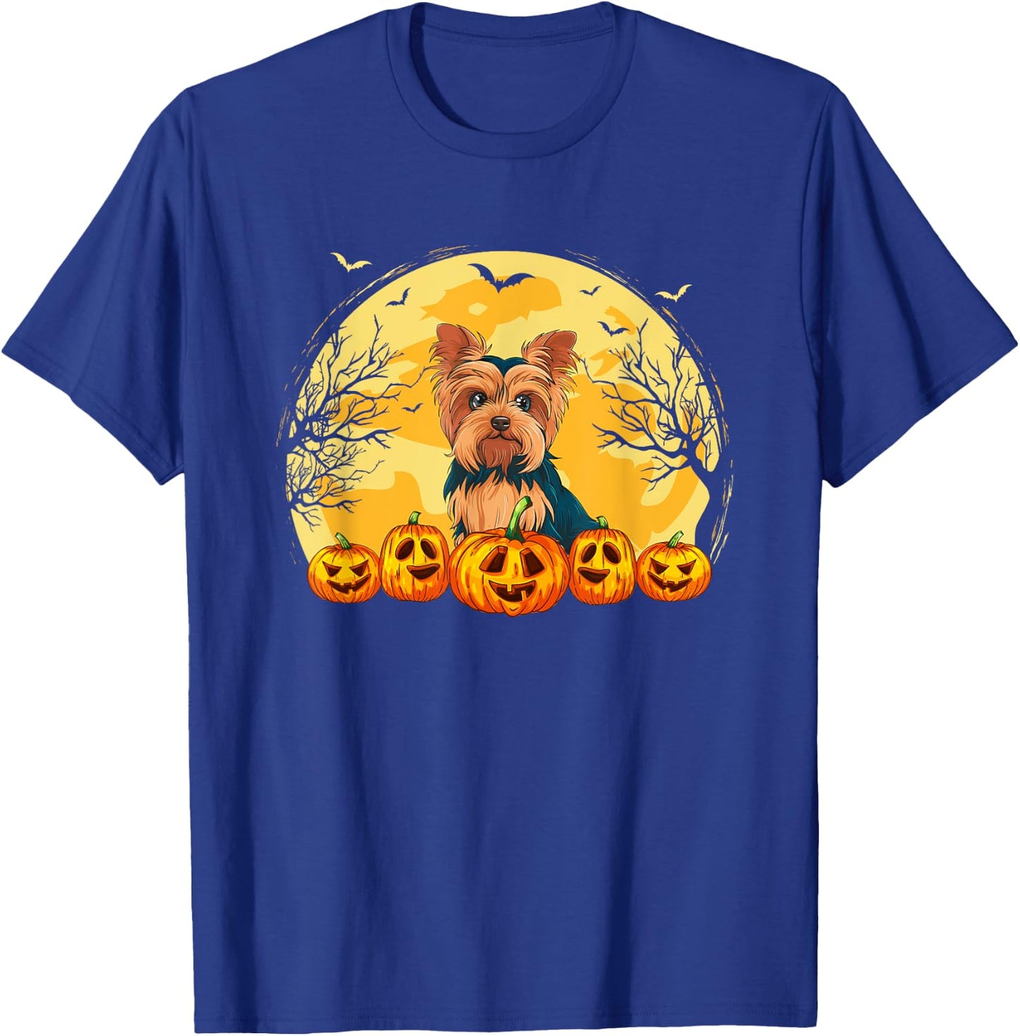 Funny Yorkie Dog Pumpkins Halloween Costume Men Women Kids T-Shirt - T-Shirt | Royal