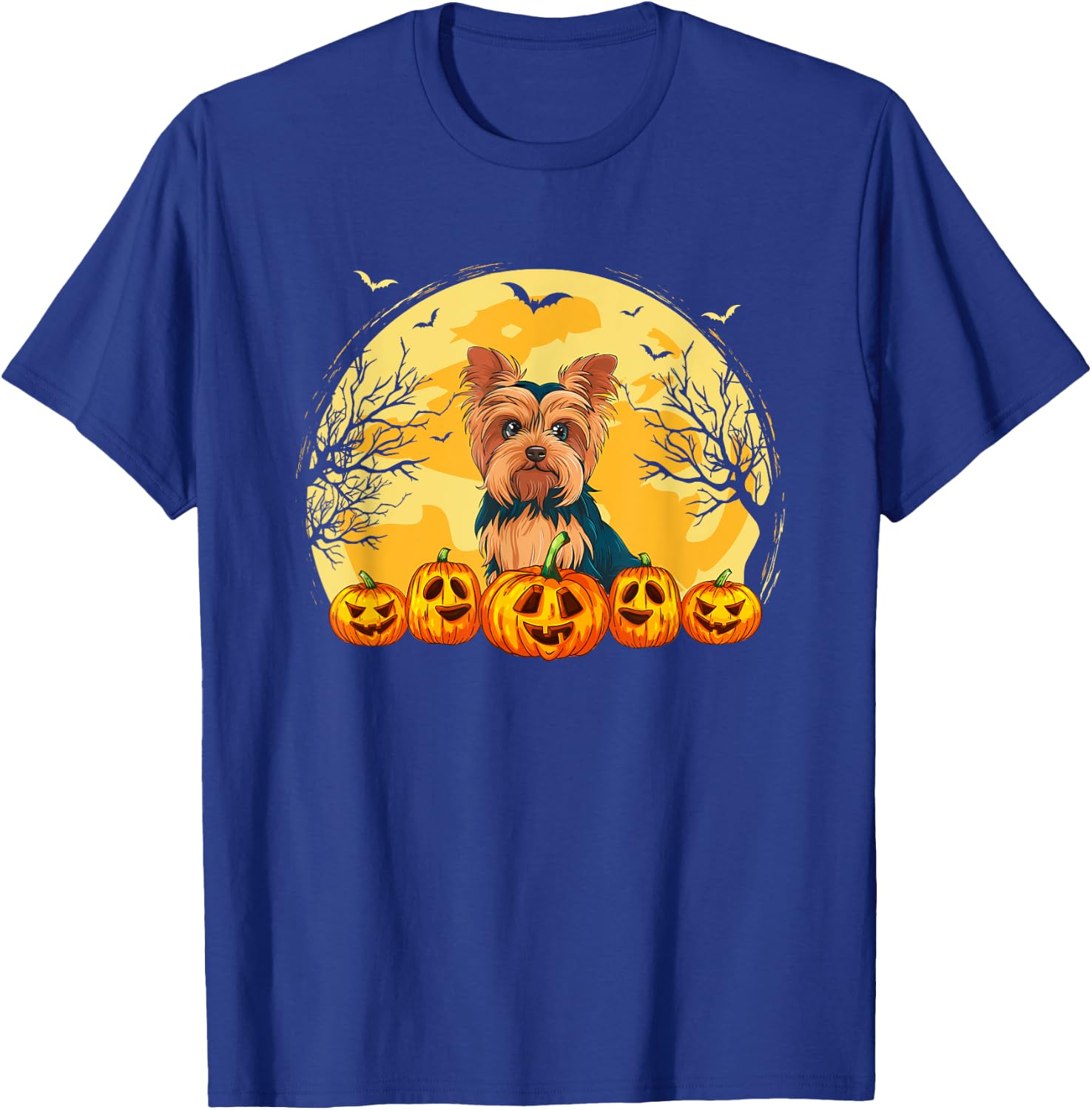 Funny Yorkie Dog Pumpkins Halloween Costume Men Women Kids T-Shirt - T-Shirt | Royal