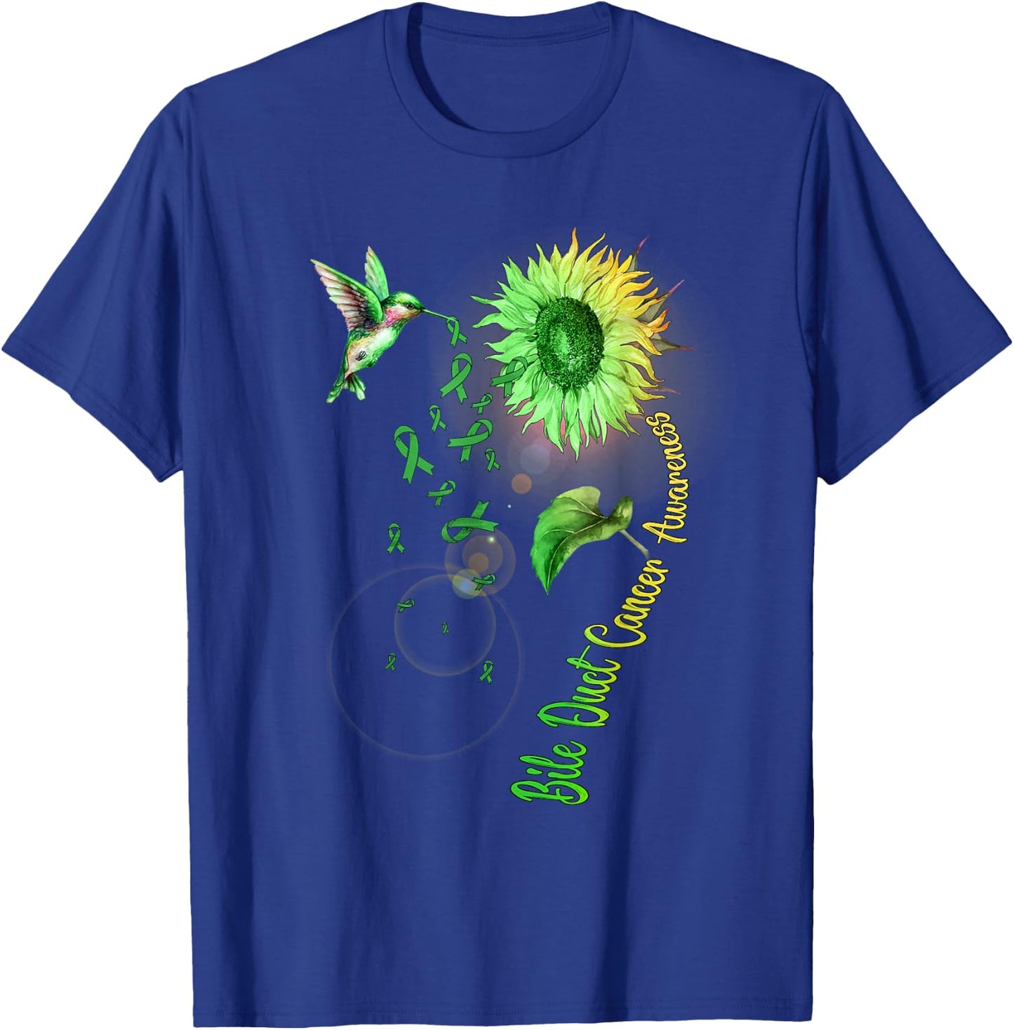 Bile Duct Cancer Sunflower Hummingbird T-Shirt - T-Shirt | Royal