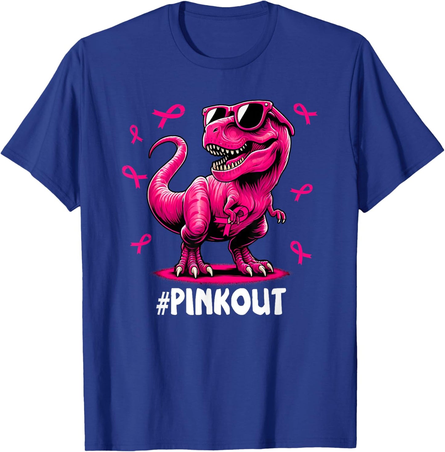 Pink Out Breast Cancer Dinosaur Ribbon Boy Girl Kid T-Shirt - T-Shirt | Royal