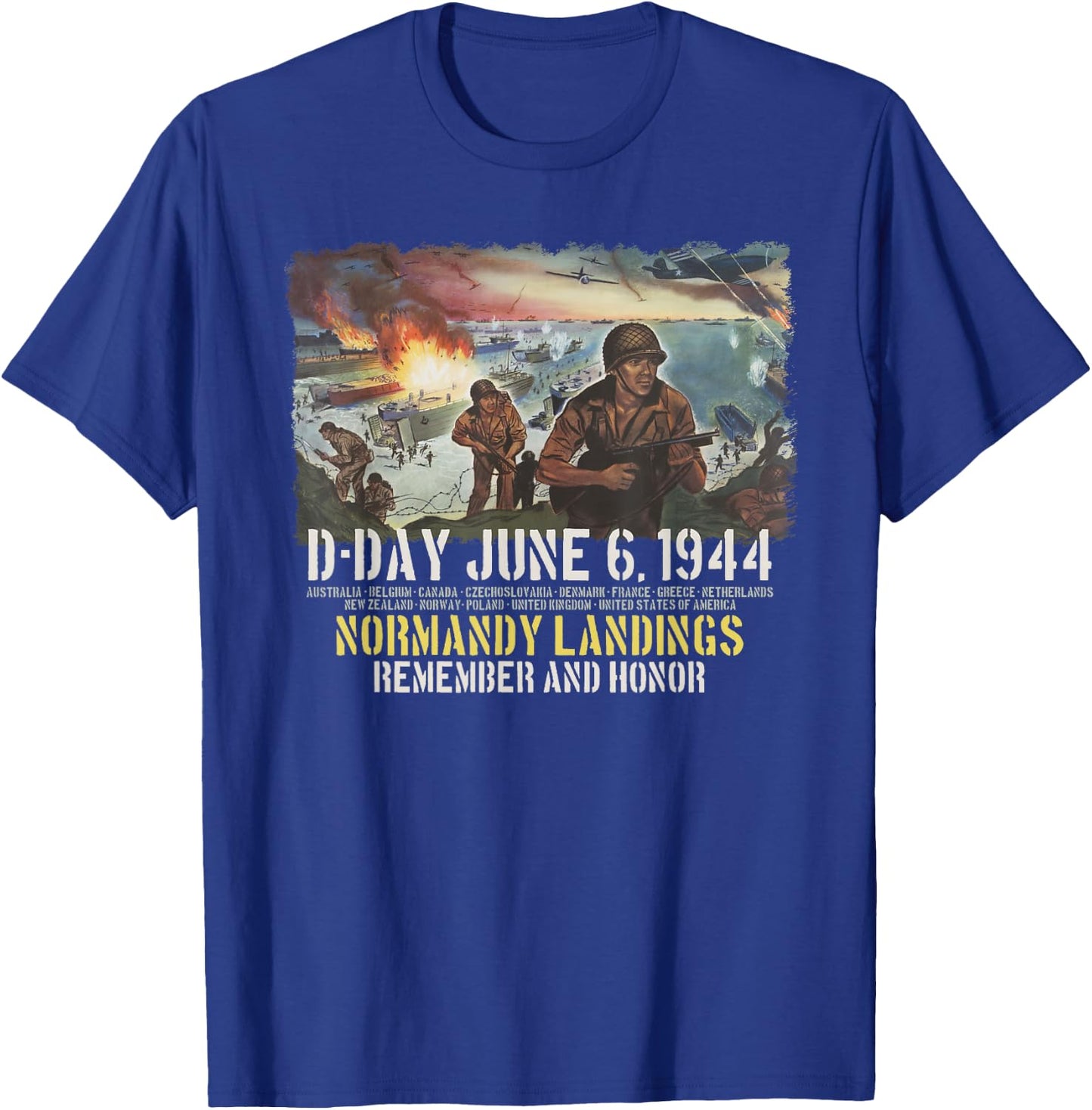 D-Day June 6, 1944 Normandy Landings Remember and Honor T-Shirt - T-Shirt | Royal
