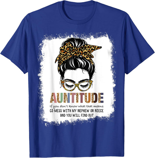 Leopard Text Cool Auntie Shirt Funny Aunt Shirt Dont mess with My Nephew or Niece , Black T-Shirt - T-Shirt | Royal