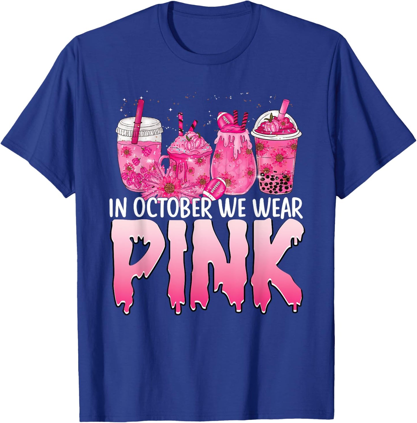 Breast Cancer Awareness Coffee Latte Fall Autumn Season 2022 T-Shirt - T-Shirt | Royal