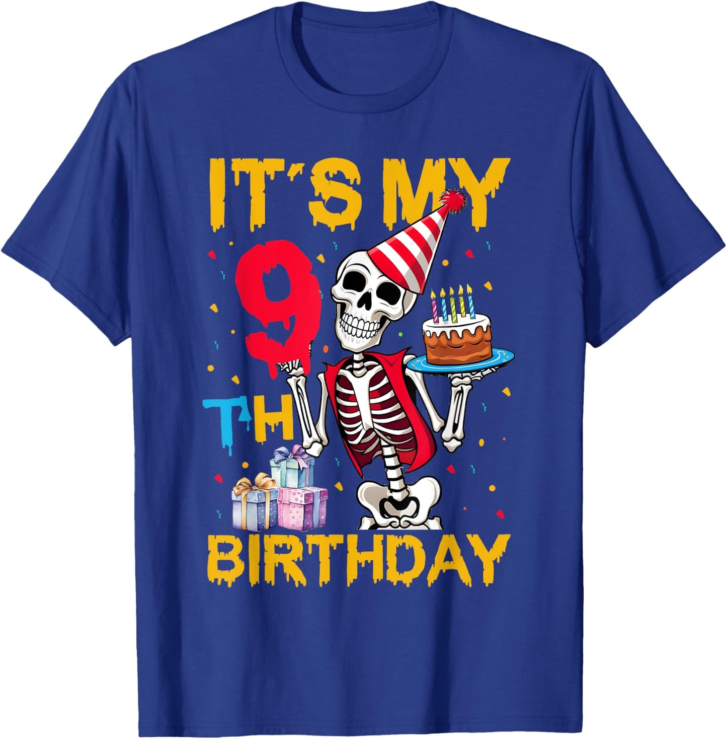 It's My 9th Birthday Party Halloween Skeleton Birthday T-Shirt - T-Shirt | Royal