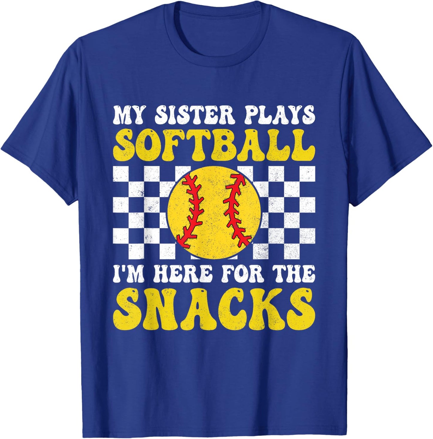My Sister Plays Softball I'm Here For The Snacks Brother Kid T-Shirt - T-Shirt | Royal