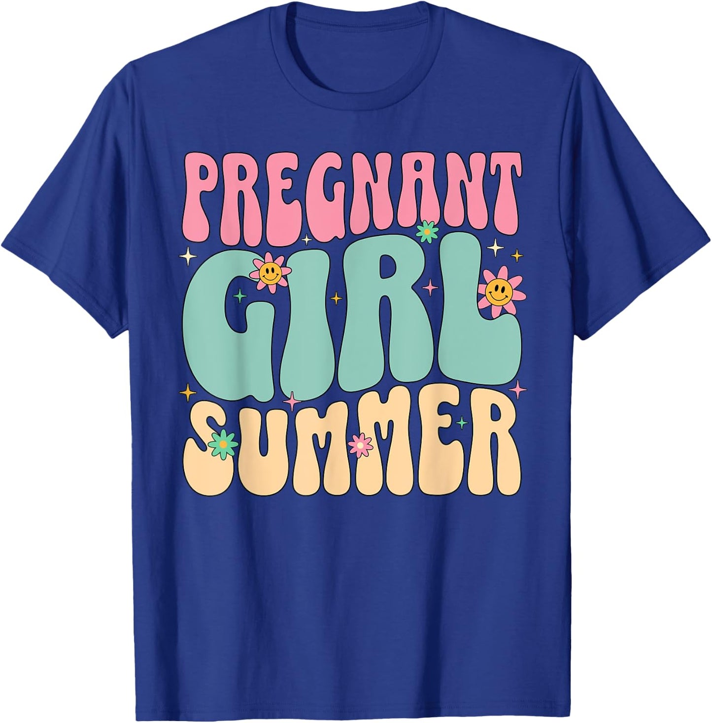 Groovy Pregnancy Reveal Pregnant Girl Summer Baby Shower T-Shirt - T-Shirt | Royal