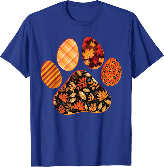 Dog Paw Print Maple Leaf Autumn Fall Leaves Season Dog Lover T-Shirt - T-Shirt | Royal