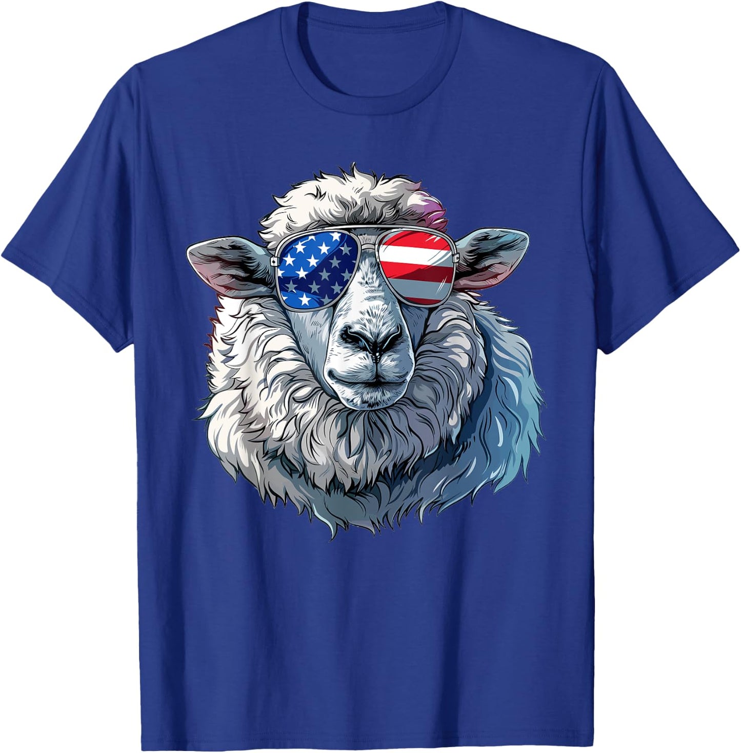 Sheep American Flag Funny Sheep Lovers Mom Dad 4th of July Women Girls Kids Men T-Shirt - T-Shirt | Royal