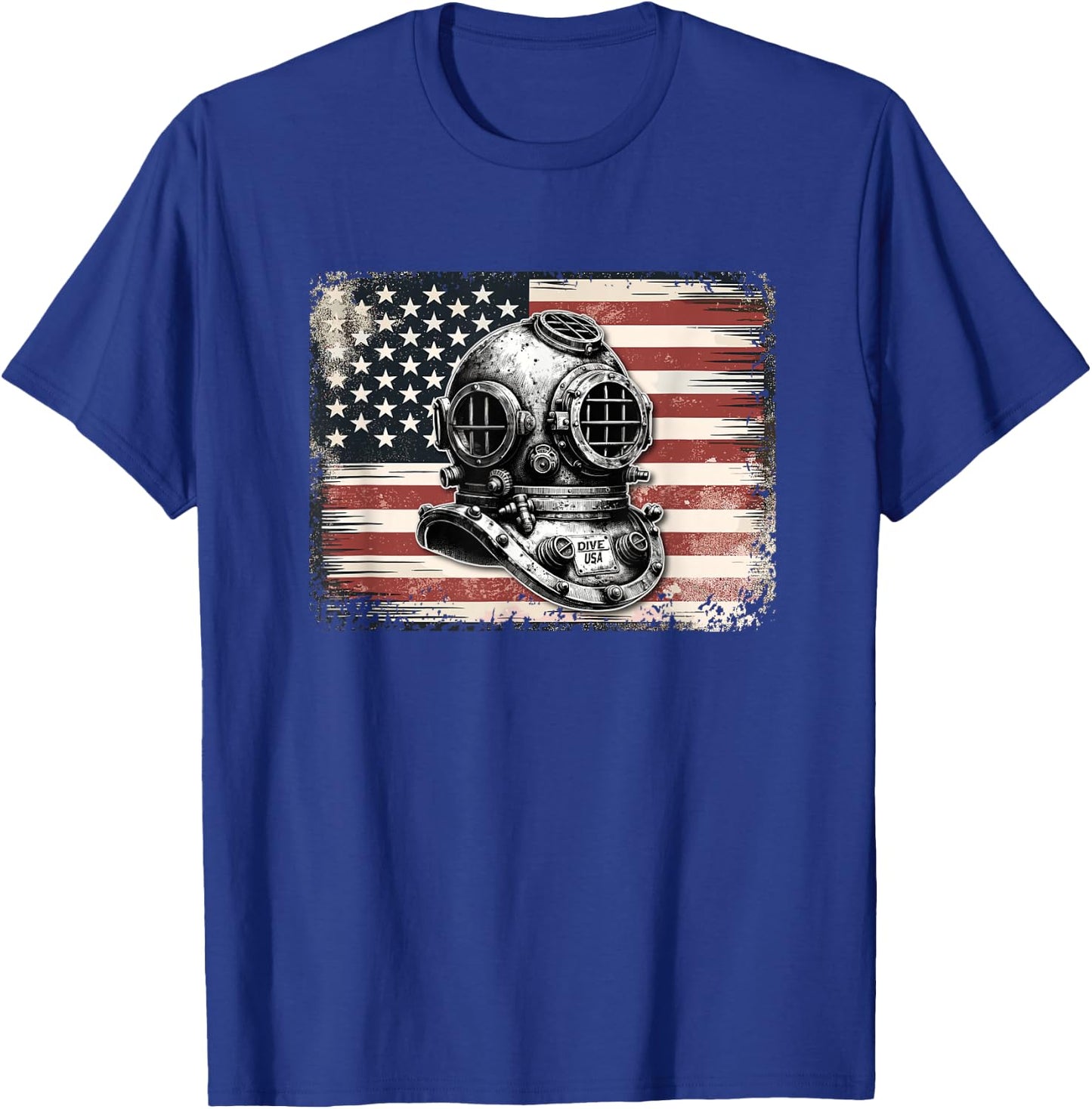 Vintage Scuba Dive Helmet American Flag - Funny Scuba Diving T-Shirt - T-Shirt | Royal